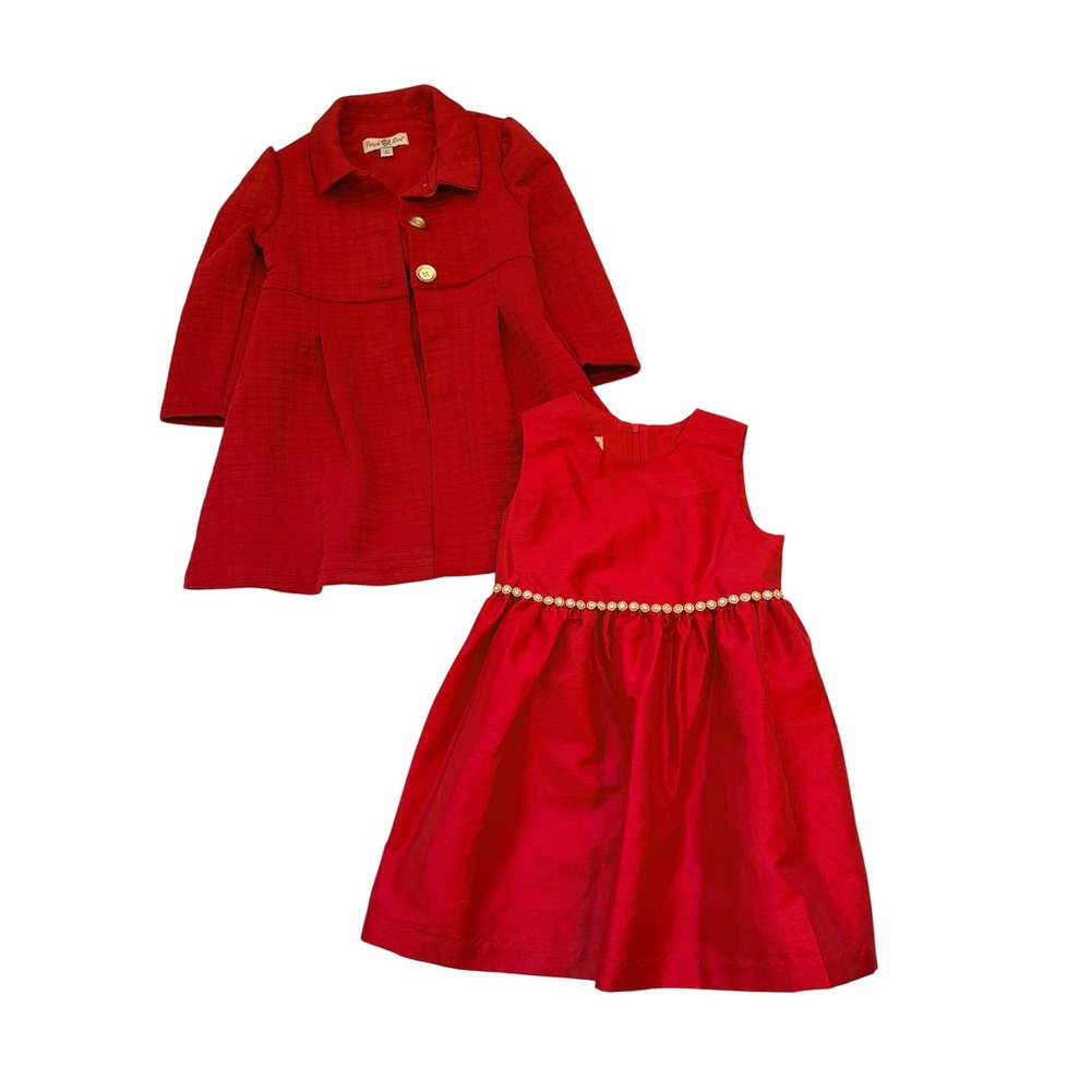 Purple Rose Little Girls Red Dress and Coat Set Size 4T